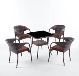 Обеденная группа Вайнхейвен 80х80 + 4 кресла Греция из искусственного ротанга Dark brown