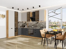 Кухонный гарнитур Евро Лайн-07 Агат/Антрацит Дуб Вотан