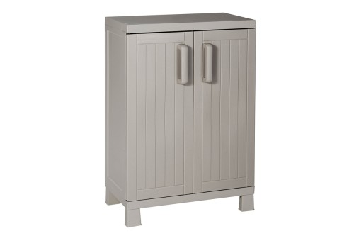 Уличный шкаф TOOMAX 2х дверный глубокий WOOD MIDI (2 полки), тёпло-серый