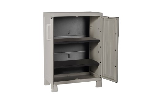 Уличный шкаф TOOMAX 2х дверный глубокий WOOD MIDI (2 полки), тёпло-серый