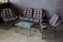 Садовый комплект из искусственного ротанга Мэдисон НЬЮ (Medison NEW) terrace set  с прямоугольным столиком с подушками на сиденье и спинку