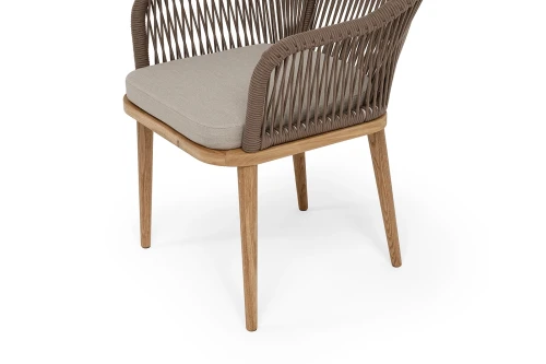 "Лион" стул плетеный из роупа, основание дуб, роуп коричневый круглый, ткань бежевая 15052