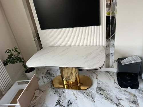 Стол обеденный раскладной Моника MC3034-160W, 160(41+41)х90х77 см, белая керамика