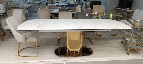 Стол обеденный раскладной Моника MC3034-160W, 160(41+41)х90х77 см, белая керамика