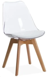 GH608/DC608 P Стул пластиковый мягкий, ПРОЗРАЧНЫЙ/БЕЛЫЙ экокожа, каркас бук