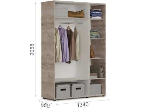 Шкаф Джулия 3дв ДЗД, Крафт серый/Белый глянец