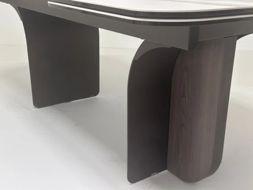 Стол INGERMAN 200 KARAKATA BROWN, керамика на стекле / Темно-серый металл+ шпон,  каркас, ®DISAUR