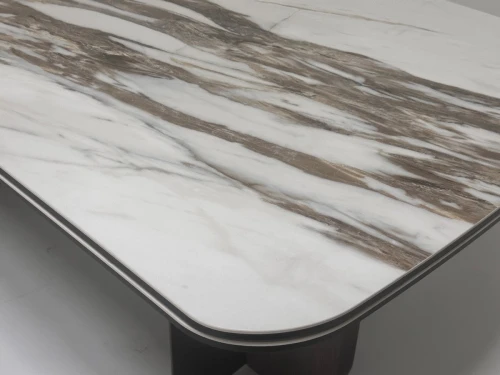 Стол INGERMAN 200 KARAKATA BROWN, керамика на стекле / Темно-серый металл+ шпон,  каркас, ®DISAUR