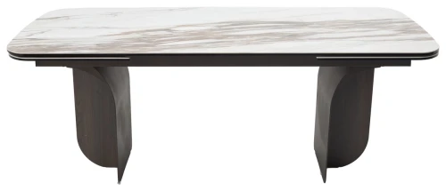 Стол INGERMAN 200 KARAKATA BROWN, керамика на стекле / Темно-серый металл+ шпон,  каркас, ®DISAUR