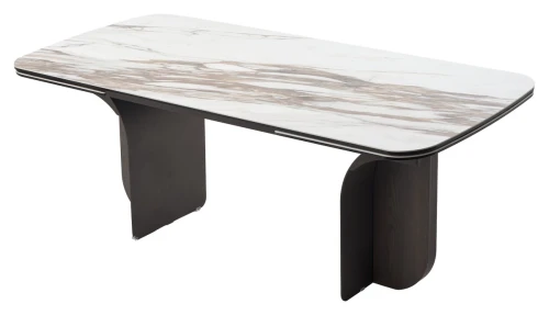 Стол INGERMAN 200 KARAKATA BROWN, керамика на стекле / Темно-серый металл+ шпон,  каркас, ®DISAUR