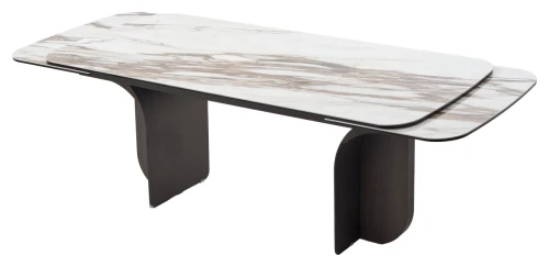 Стол INGERMAN 200 KARAKATA BROWN, керамика на стекле / Темно-серый металл+ шпон,  каркас, ®DISAUR