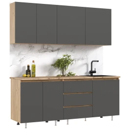 Кухня Челси 2,0м Компоновка №2, Дуб Крафт, Графит (Кастилло)