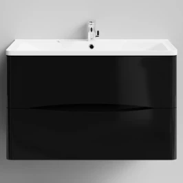 Тумба Адель 90  подвесной, черный глянец Vodok с раковиной в комплекте
