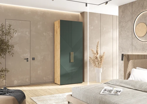 Шкаф двухстворчатый Ирис, Браш Мени Грин, Дуб Крафт