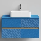 Тумба Аурум 100, пример RAL 5019 Капри синий, матовая, 2 ящика, подвесной Vodok с раковиной в комплекте