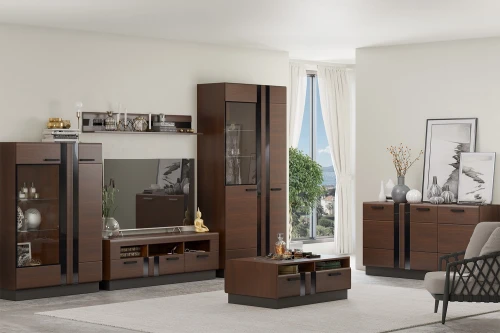 Шкаф-стекло высокий Магнолия, Дерево, Орех