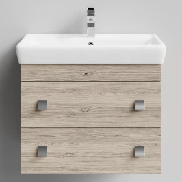 Тумба Квадро 70 подвесной, Дубослив ореховый светлый ПВХ 3445 Vodok с раковиной в комплекте