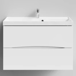 Тумба Лайт 90 подвесной, белый глянец Vodok с раковиной в комплекте