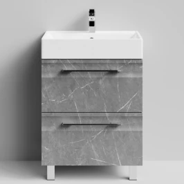 Тумба Мальта 60 напольный, ящики, Мрамор Серый софт тач ПВХ 4044-1 Vodok с раковиной в комплекте
