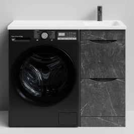 Тумба Смайл 100 напольный, под стиральную машину, правая, Мрамор Графит софт тач ПВХ 4044-3 Vodok с раковиной в комплекте