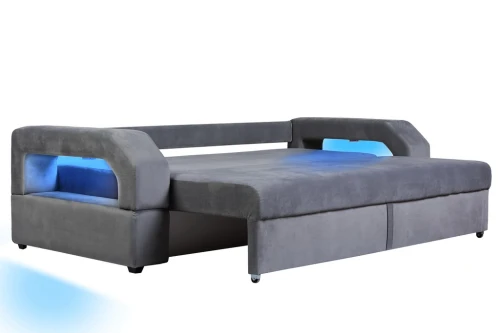 Диван еврокнижка Манчестер с подсветкой, 160 велюр серый НПБ