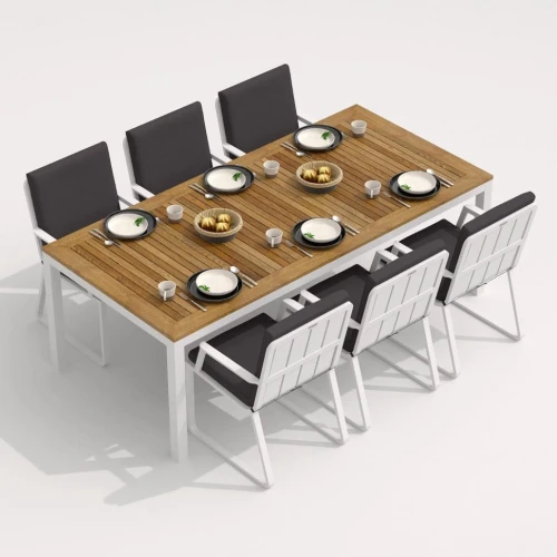 Обеденная группа TELLA  ALBA  каркас белый / стол тик 220 / ткань антрацит