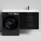 Тумба Смайл 130 подвесной, под стиральную машину, правая, черный глянец Vodok с раковиной в комплекте