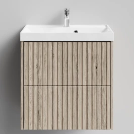 Тумба Тач 60 подвесной, Дубослив ореховый светлый ПВХ 3445 Vodok с раковиной в комплекте