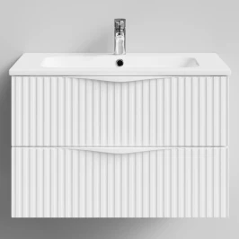 Тумба Эйфория 80 F6, базовая Белая эмаль, матовая, 2 ящика, подвесной Vodok с раковиной в комплекте