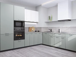 Угловая модульная кухня Квадро-02 Белый/Аквамарин Graphite 2140*2400/2150*600