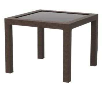 Стол пластиковый RATTAN арт. 95x95см квадратный со стеклом (коричневый)