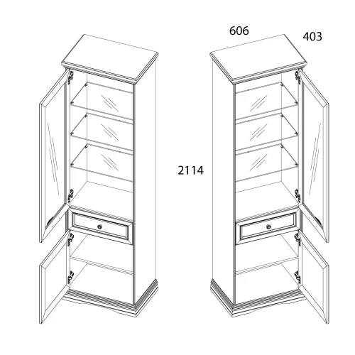 VALENCIA, Шкаф с витриной 1V1D1S. Цвет СЕРЫЙ