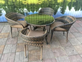 Обеденная группа из искусственного ротанга стол Сантос + 4 кресла Греция