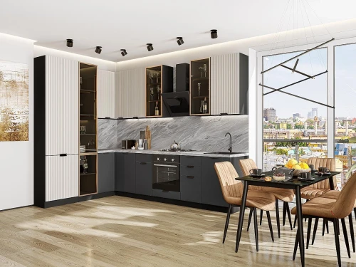 Кухонный гарнитур Евро Лайн-07 Агат/Антрацит Graphite