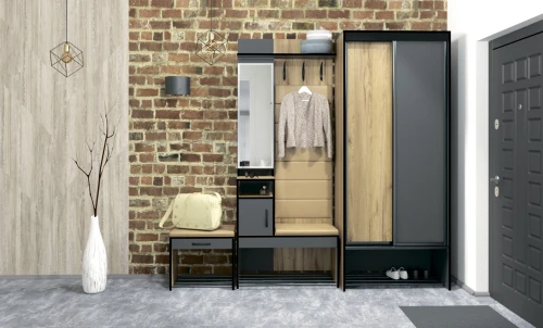 Прихожая с зеркалом Ольга Лофт 1, Дуб крафт золотой/Темно-серый