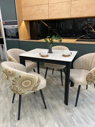 Стол ТЕТ-А-ТЕТ 110  Белый мрамор, керамика / Черный каркас М-City