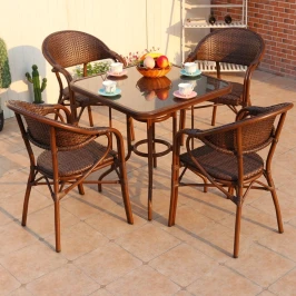 Обеденная группа Стол квадратный из искусственного ротанга 80х80 БАМБУК «BAMBOO» + 4 Кресел  БАМБУК-2 «BAMBOO-2»