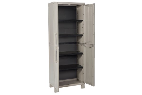 Уличный шкаф TOOMAX 2х дверный глубокий WOOD MIDI (4 полки), тёпло-серый