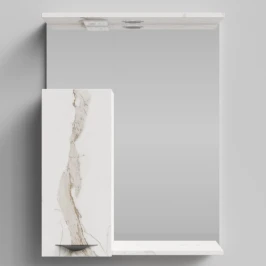 Зеркало Марко 60, ручки Черные, Мрамор Белый натур милк ПВХ 2537, левый