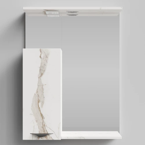 Зеркало Марко 60, ручки Черные, Мрамор Белый натур милк ПВХ 2537, левый