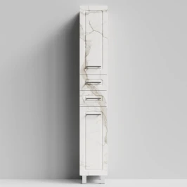 Пенал Арабеска 30 напольный, Мрамор Белый натур милк ПВХ 2537, правый, бельевая корзина