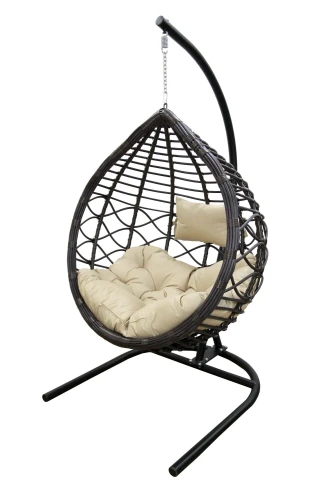 Кресло подвесное Вирджиния арт.D3414-МТ003 (стойка+основание.черн.,корзн.темн-корич.,подуш.беж. 3уп. (В))