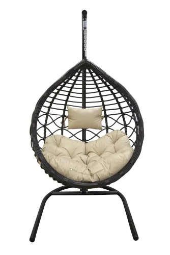 Кресло подвесное Вирджиния арт.D3414-МТ003 (стойка+основание.черн.,корзн.темн-корич.,подуш.беж. 3уп. (В))