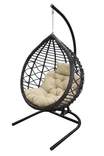 Кресло подвесное Вирджиния арт.D3414-МТ003 (стойка+основание.черн.,корзн.темн-корич.,подуш.беж. 3уп. (В))