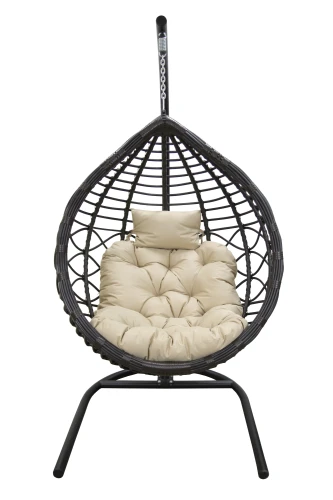 Кресло подвесное Вирджиния арт.D3414-МТ003 (стойка+основание.черн.,корзн.темн-корич.,подуш.беж. 3уп. (В))