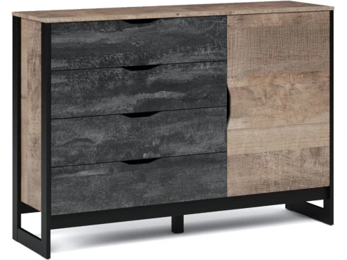 Комод «Стокгольм» 1д4ящ, Дуб гранж песочный/Железный камень