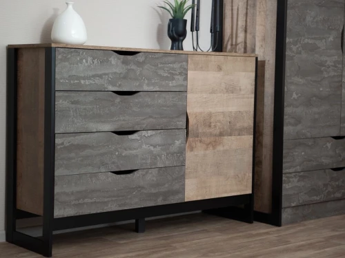 Комод «Стокгольм» 1д4ящ, Дуб гранж песочный/Железный камень