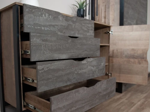 Комод «Стокгольм» 1д4ящ, Дуб гранж песочный/Железный камень