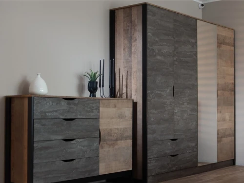 Комод «Стокгольм» 1д4ящ, Дуб гранж песочный/Железный камень