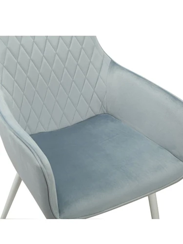 DC835 Стул мягкий с подлокотниками, ПЫЛЬНО-ГОЛУБОЙ#G62-81 велюр, каркас металл белый